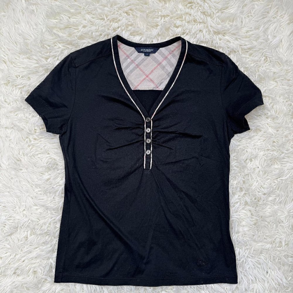 Burberry Black Short Sleeve Tee with White Accents